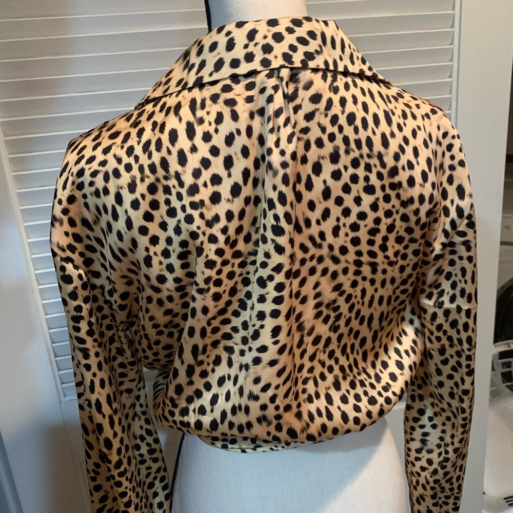 Cheetah front wrap satin blouse